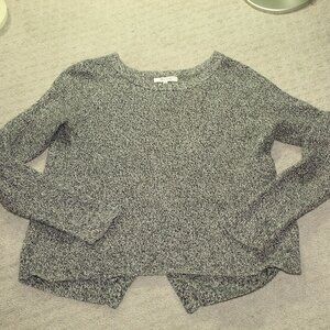 Madewell Women's Small Black White Variegated Split Back Crew Neck Sweater